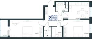 2-к квартира, строящийся дом, 72м2, 13/25 этаж