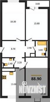 3-к квартира, вторичка, 89м2, 7/19 этаж