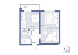 1-к квартира, вторичка, 38м2, 17/17 этаж