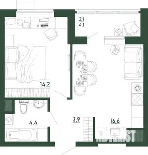 1-к квартира, строящийся дом, 41м2, 7/13 этаж