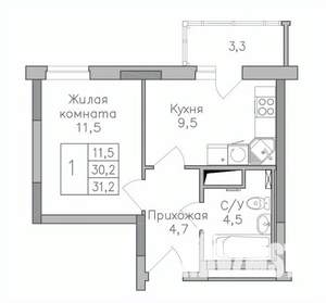 1-к квартира, строящийся дом, 31м2, 21/25 этаж