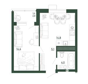 1-к квартира, строящийся дом, 40м2, 1/13 этаж