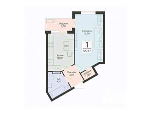 1-к квартира, строящийся дом, 35м2, 6/13 этаж