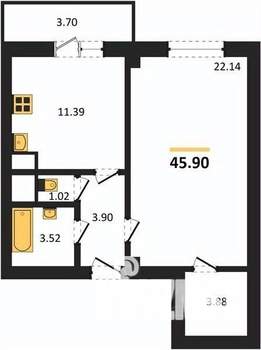 1-к квартира, вторичка, 46м2, 9/13 этаж