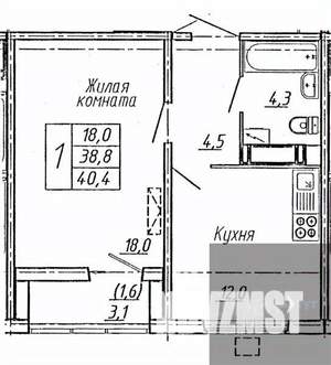1-к квартира, вторичка, 40м2, 13/19 этаж