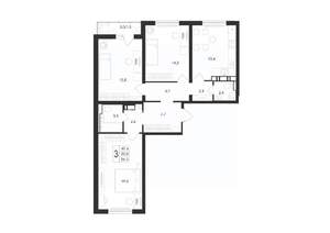 3-к квартира, строящийся дом, 87м2, 8/17 этаж