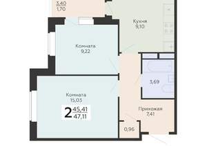 2-к квартира, вторичка, 47м2, 9/19 этаж