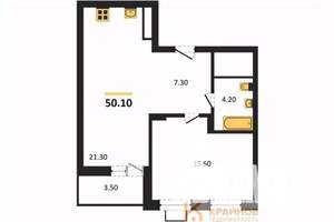 1-к квартира, строящийся дом, 50м2, 10/15 этаж