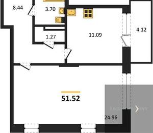 1-к квартира, вторичка, 52м2, 11/24 этаж