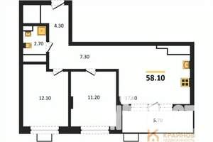 2-к квартира, вторичка, 58м2, 5/15 этаж