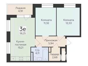 3-к квартира, строящийся дом, 58м2, 4/12 этаж