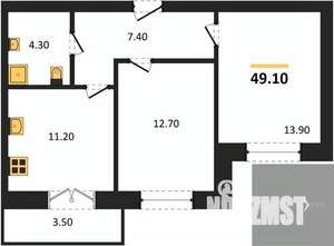 2-к квартира, вторичка, 49м2, 8/15 этаж