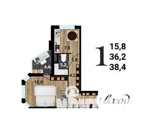 1-к квартира, вторичка, 38м2, 5/15 этаж
