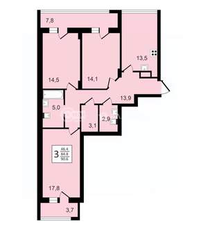 3-к квартира, строящийся дом, 91м2, 14/24 этаж