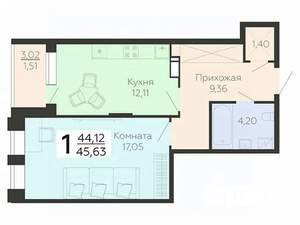 1-к квартира, вторичка, 46м2, 15/21 этаж