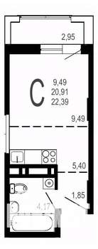 Студия квартира, строящийся дом, 22м2, 13/31 этаж