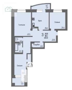 3-к квартира, вторичка, 98м2, 8/16 этаж