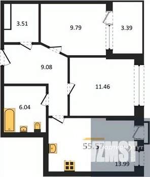 2-к квартира, вторичка, 56м2, 10/21 этаж