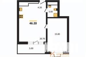1-к квартира, строящийся дом, 46м2, 14/15 этаж