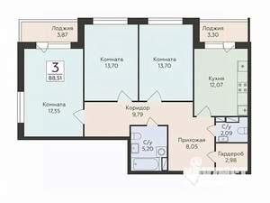 3-к квартира, вторичка, 89м2, 14/18 этаж