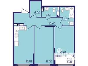 2-к квартира, вторичка, 74м2, 13/18 этаж