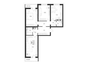 3-к квартира, вторичка, 89м2, 8/17 этаж