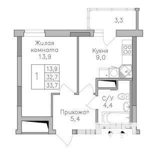 1-к квартира, строящийся дом, 34м2, 3/25 этаж