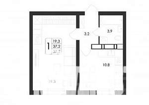1-к квартира, строящийся дом, 37м2, 1/17 этаж