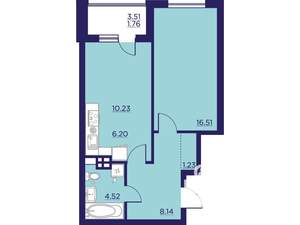 1-к квартира, вторичка, 49м2, 6/18 этаж