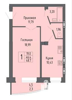 1-к квартира, строящийся дом, 49м2, 3/16 этаж