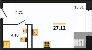 Студия квартира, вторичка, 27м2, 12/21 этаж