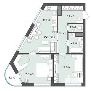 2-к квартира, строящийся дом, 65м2, 6/13 этаж