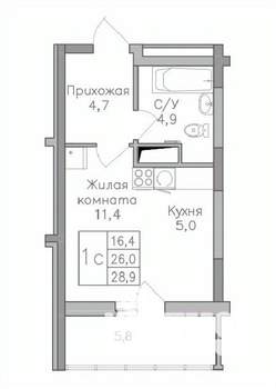 Студия квартира, строящийся дом, 29м2, 6/25 этаж