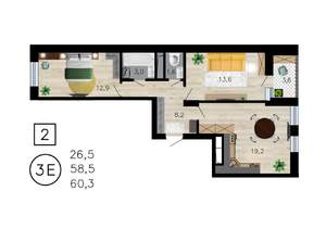 2-к квартира, вторичка, 60м2, 6/21 этаж