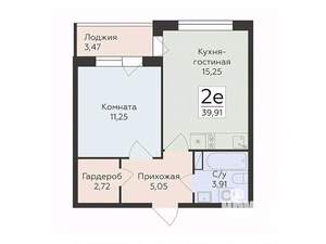 2-к квартира, вторичка, 40м2, 4/14 этаж