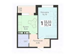 1-к квартира, вторичка, 35м2, 6/18 этаж