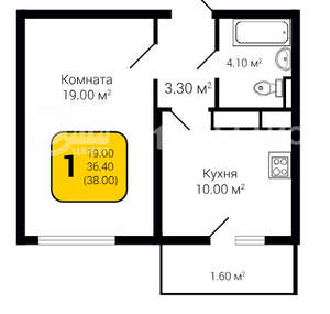 1-к квартира, строящийся дом, 38м2, 12/20 этаж