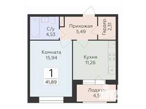 1-к квартира, строящийся дом, 42м2, 4/10 этаж