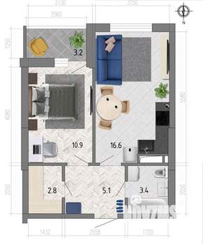 1-к квартира, строящийся дом, 40м2, 2/18 этаж