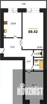 2-к квартира, вторичка, 69м2, 12/14 этаж