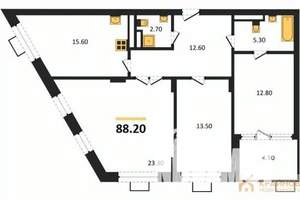 3-к квартира, строящийся дом, 88м2, 6/14 этаж