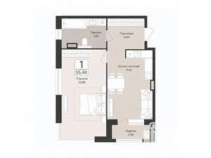 1-к квартира, строящийся дом, 55м2, 10/14 этаж