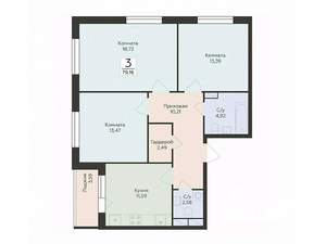 3-к квартира, вторичка, 79м2, 2/12 этаж