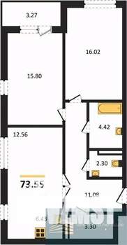 2-к квартира, вторичка, 74м2, 8/24 этаж