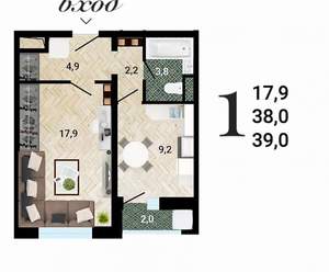 1-к квартира, строящийся дом, 39м2, 15/15 этаж
