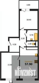 2-к квартира, вторичка, 58м2, 4/17 этаж
