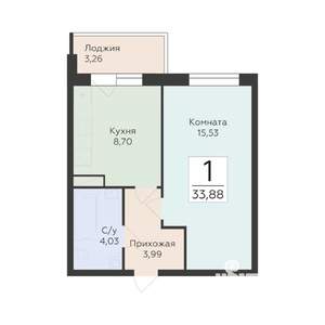 1-к квартира, вторичка, 34м2, 12/19 этаж