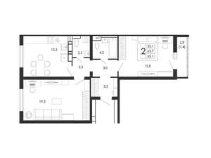 2-к квартира, вторичка, 65м2, 16/17 этаж