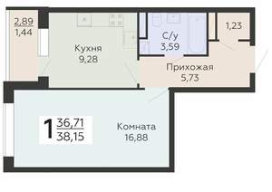 1-к квартира, вторичка, 38м2, 18/19 этаж