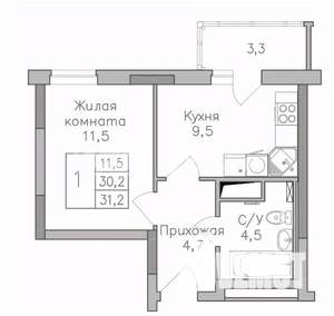 1-к квартира, вторичка, 31м2, 22/25 этаж
